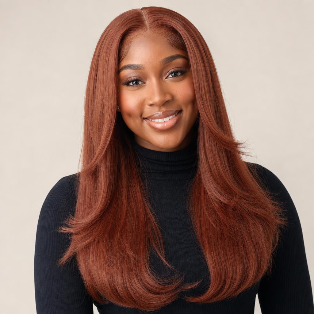 ILVON Copper Crush copper red layered wig, front view